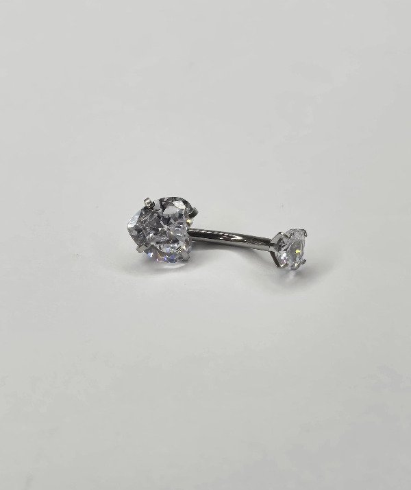 Producto - Navel corazón doble engarzado plateado