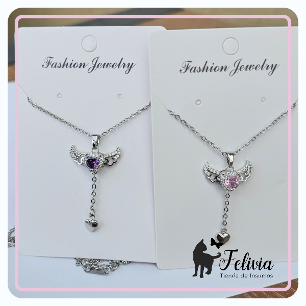 Producto - Collar Corazón alitas móviles acero