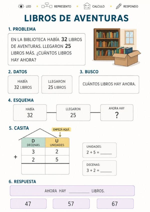 Producto - RESUELVO PROBLEMAS CON CASITAS: SUMAS Y RESTAS DE 2 Y 3 CIFRAS - 6