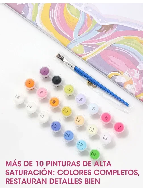 Producto - Bastidor con dibujo de unicornio para pintar POR NÚMERO + pintura + pinceles - 4