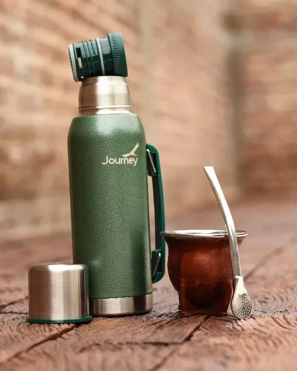 Producto - Termo Journey Bicapa Acero Inoxidable - Verde (Manija Retráctil)