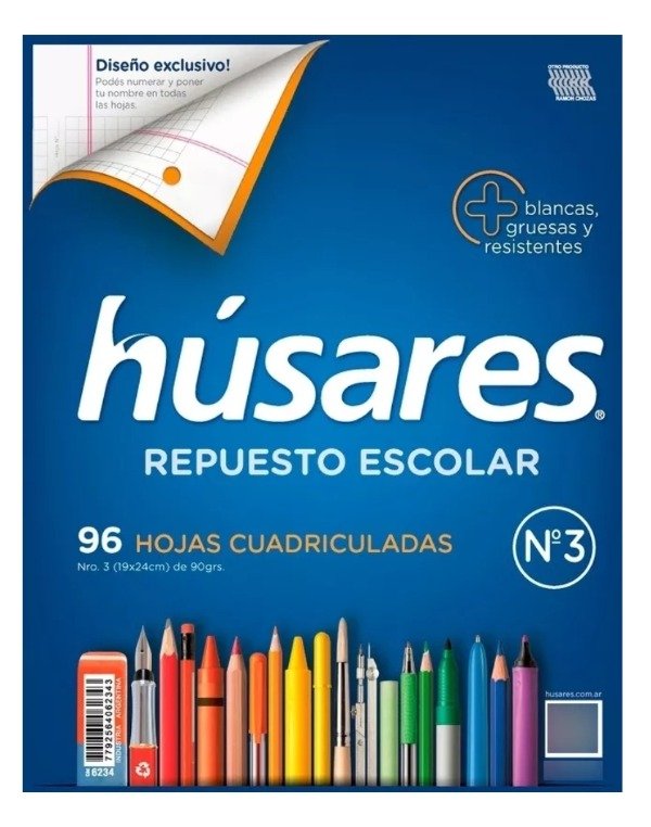 Producto - Hojas húsares x 96 rayadas y cuadriculadas
