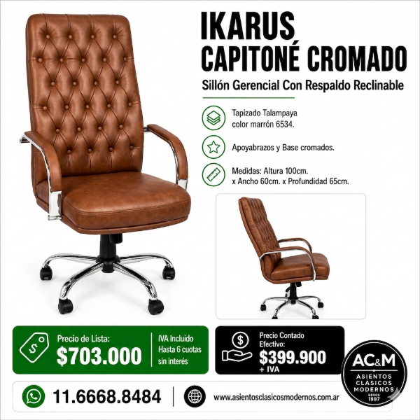Producto - Sillón Gerencial IKARUS CAPITONÉ, Tapizado Talampaya Marrón 6534!!