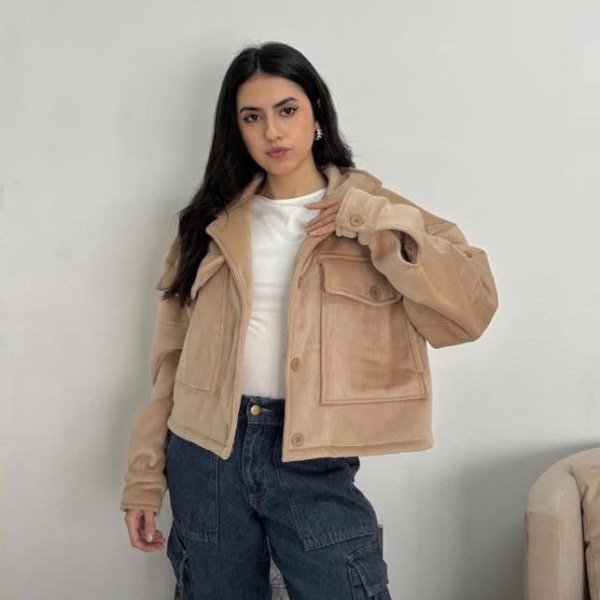 Producto - Saco CORDEROY con piel disponible en BEIGE