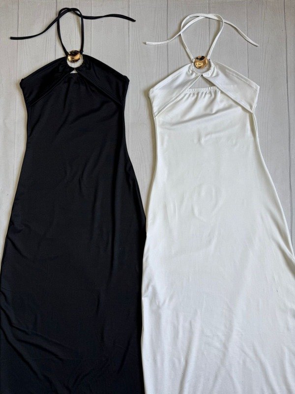 Producto - [7992] Vestido largo chocker c/tajo ''Chapita golden'' microfibra