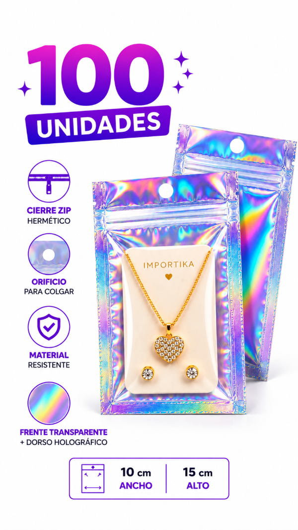 Producto - Pack 100 Bolsas Holográficas Transparentes 10x15 Cm Cierre Z