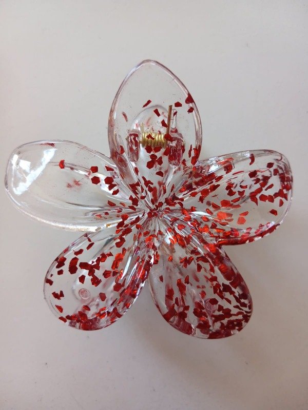 Producto - Broche p/pelo 7.5cm Flor Hawaiana Estampa Transparente M06