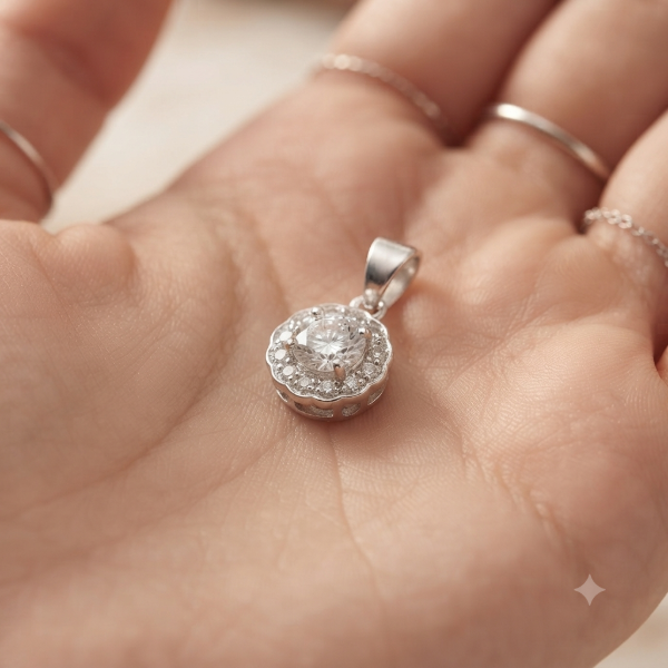 Producto - Dije piedra blanca y cubics - 1