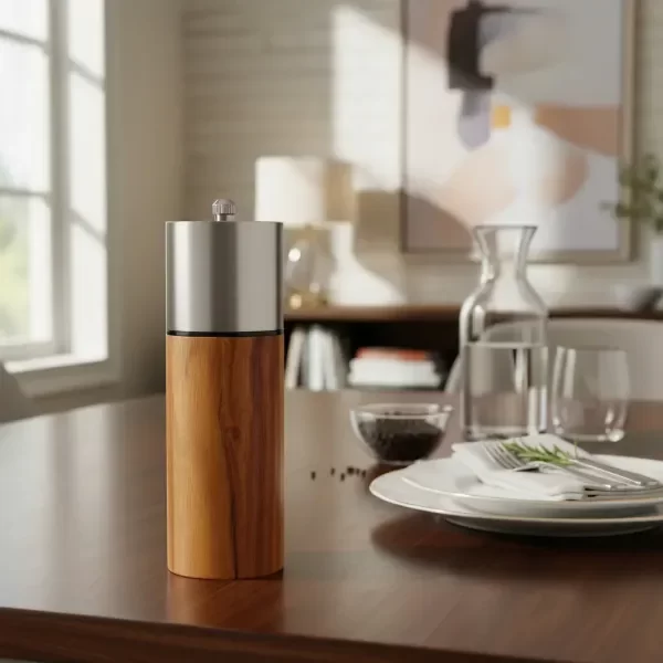 Producto - Molinillo Pimienta Sal Madera Acero Cuchilla Ceramica Madera 15cm