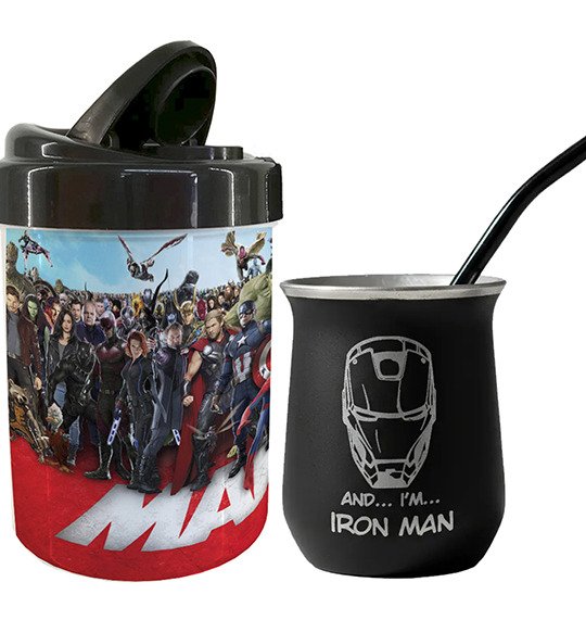 Producto - Mate De Acero Pack Iron Man Grabado Y Bombilla + Yerbero