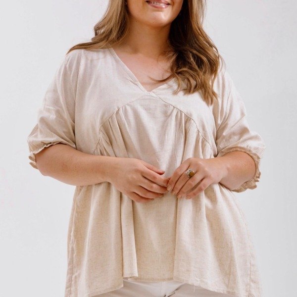 Producto - Blusa de lino v frunce 7003 - 0