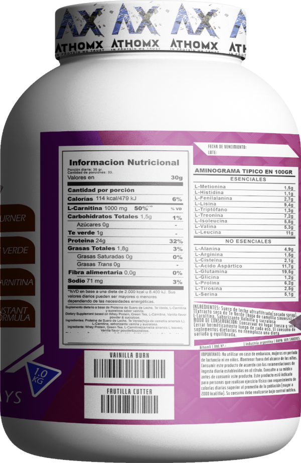 Producto - CutaX Whey Protein Quemador de Grasa + L-Carnitina + Te Verde AthomX 1 Kg - 2