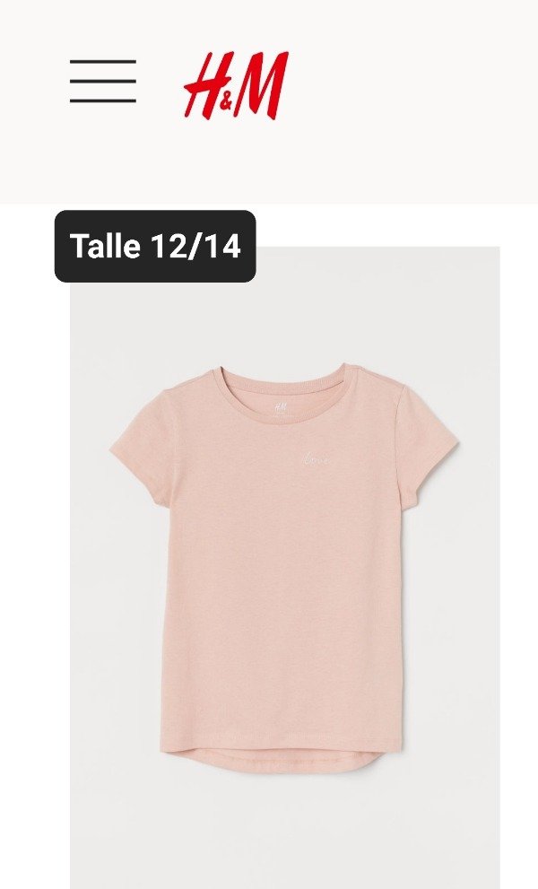 Remera manga corta HyM talle 12/14 rosa