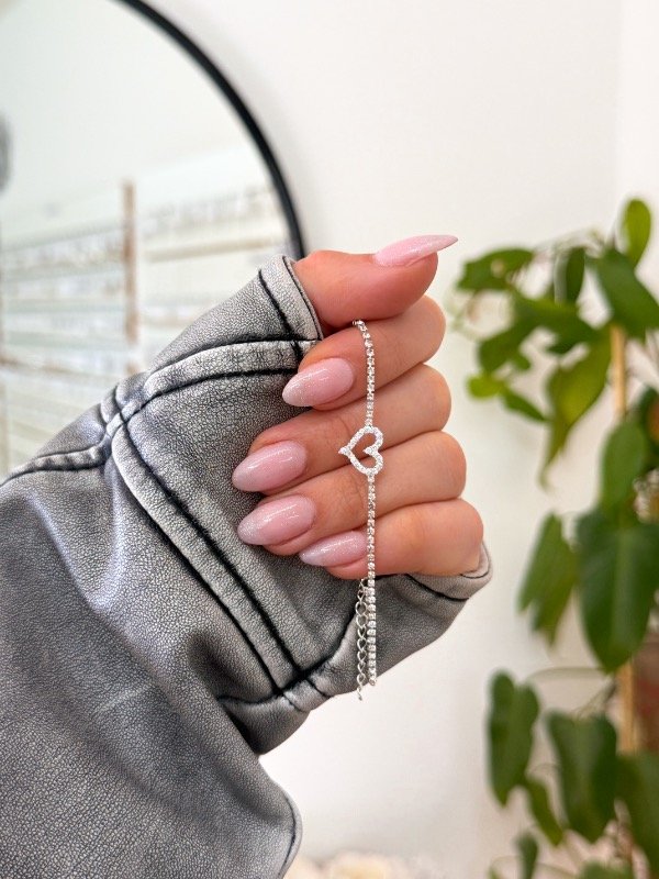 Producto - Pulsera acero blanco corazón calado cúbics