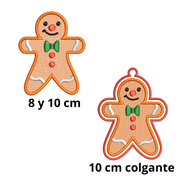 Producto - Galleta jengibre navidad 8 y 10 cm mas colgante pack por 3 PUNTADA RAPIDA