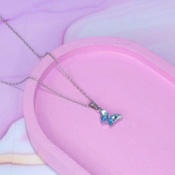 Producto - Collar mariposa mini celeste tornasol AQ