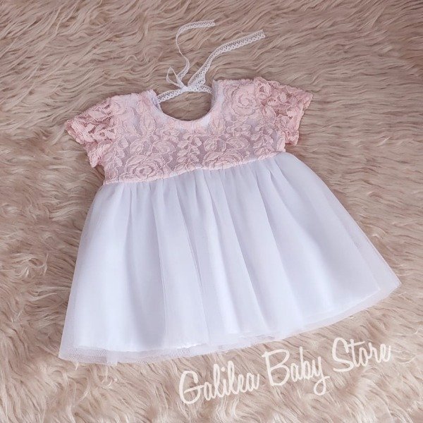 Producto - VESTIDO MARY  MANGAS CORTAS ROSA Y BLANCO