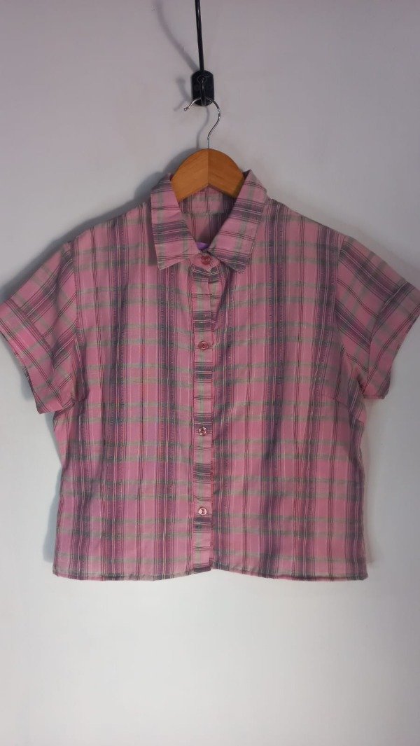Producto - CAMISA CROP TOP CUADRILLÉ ROSA