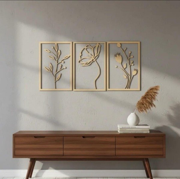Producto - Cuadro Triptico Flores Fibrofacil 60x30cm