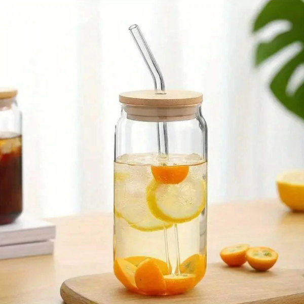 Producto - VASO DE VIDRIO CON TAPA DE BAMBU 15,5 cm