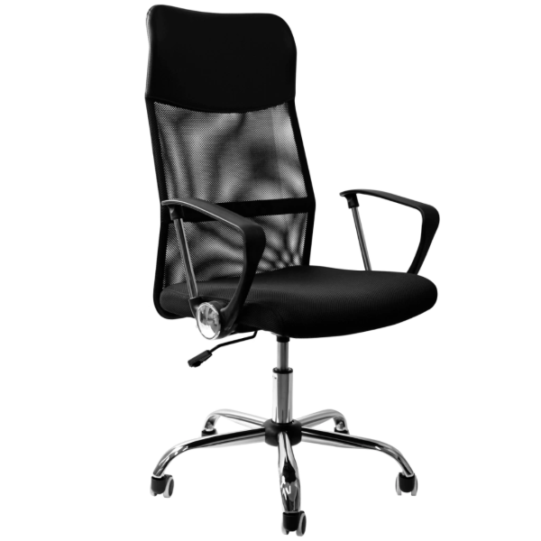 Producto - Silla oficina -apoyabrazos plásticos regulables -5 ruedas -respaldo alto