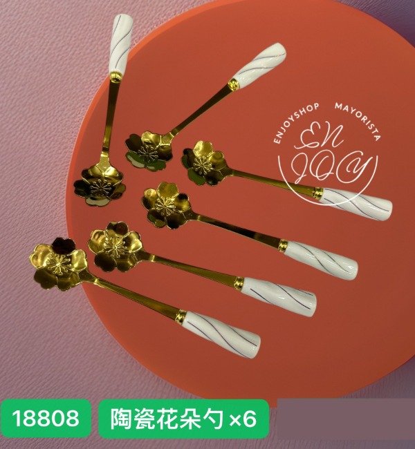 Producto - SET DE 6 CUCHARITAS DE CAFE CERAMICA FORMA FLOR