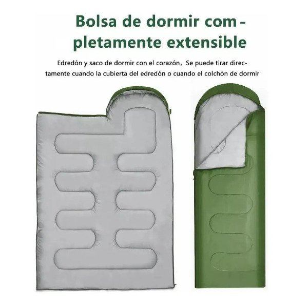 Producto - Bolsa de Dormir con Capucha Verde Tamaño Grande Apertura Completa - 4