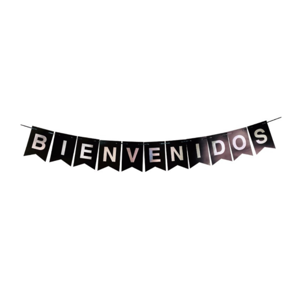 Producto - Banderin stamping BIENVENIDOS color negro letra plateada