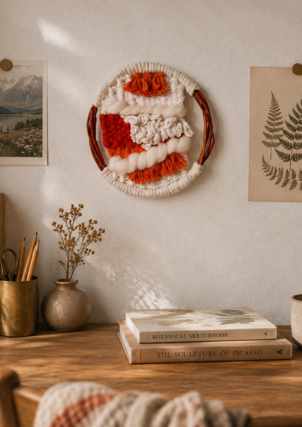 Producto - Tapiz Circular Lenga tejido a mano sobre aro de sauce 20x23 cm - 0