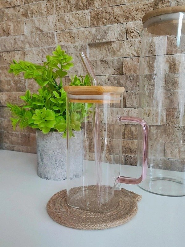 Producto - Taza de vidrio con tapa de bambú
