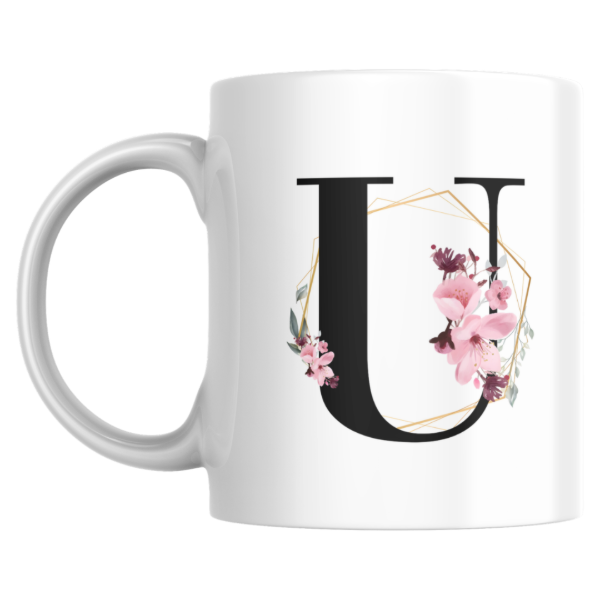 Producto - Taza - U (Inicial negra con flor) - 0