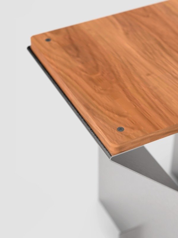 Producto - Banco T - Banco de acero inoxidable y madera para cafés, locales y hogares - 4