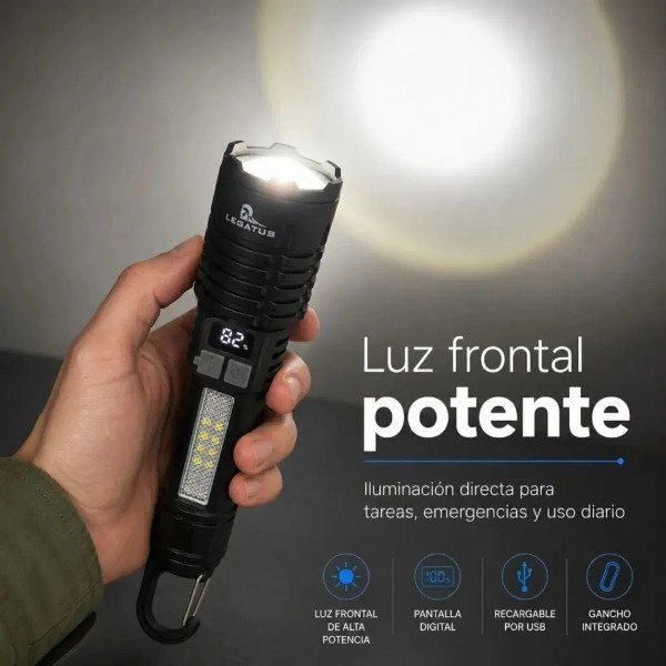 Producto - Linterna Mano Tactica Led P50 Legatus Recargable Display Carga - 10