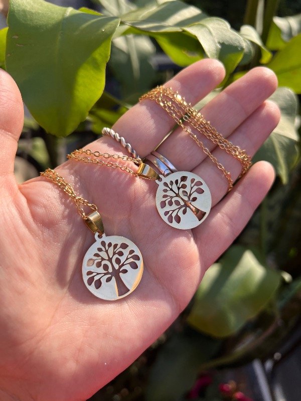Producto - 2 collares de acero dorado árbol de la vida