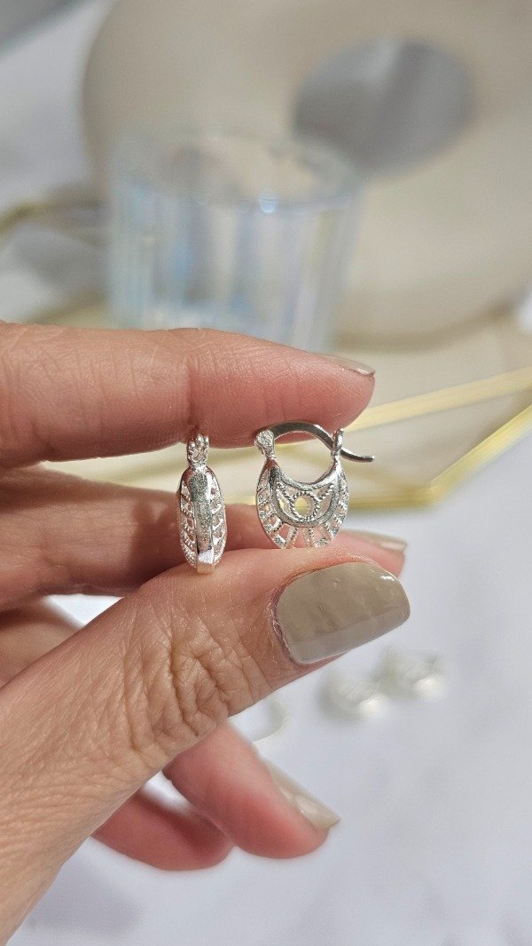 Producto - Argollas cartera caladas 1,1cm. Plata