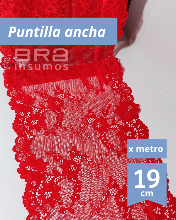 Producto - [P26] Puntilla Elastizada 19 cm - Rojo (x Metro) - 0