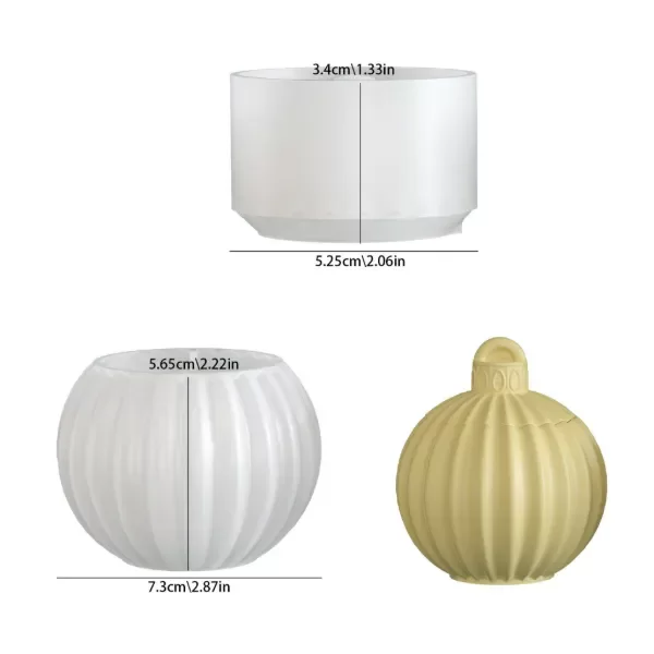 Producto - Molde de Silicona Esfera Rayada Navideña Porta Vela (con Tapa) - 2