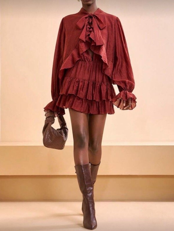 Producto - Vestido con volados marrón talle M