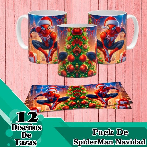 Producto - Diseños Digitales / Plantillas Para Tazas De Spider-Man Navidad