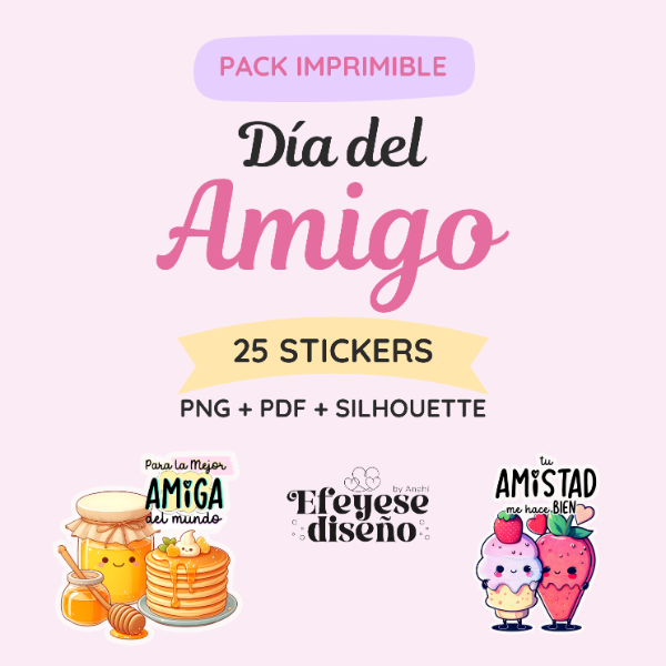 Producto - Pack Imprimible Dia del Amigo 25 Stickers PNG PDF Silhouette