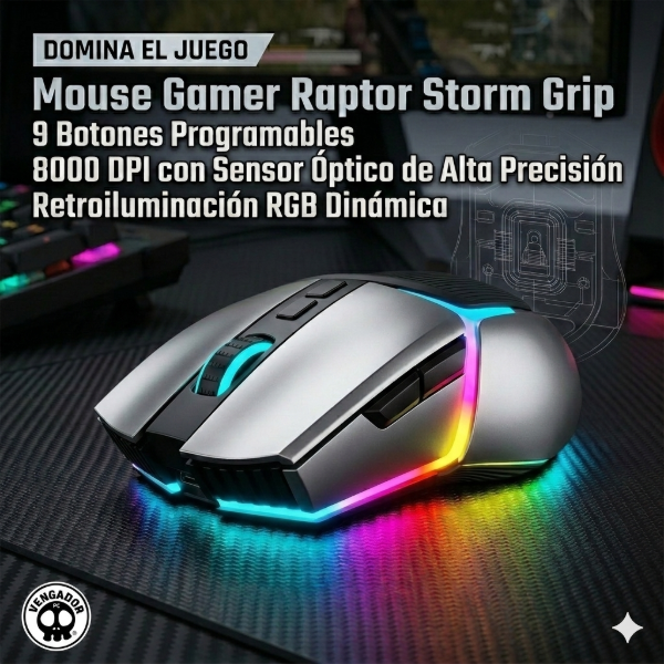 Producto - Mouse Gamer Raptor Storm Grip 9 botones 8000dpi retroiluminado