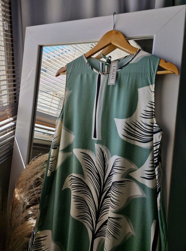 Producto - V07 vestido verde seda estampado