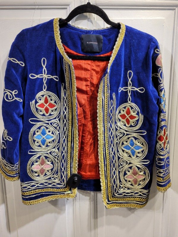 Producto - Blazer RAPSODIA terciopelo azul con bordados Talle S - PRECIO: 43X