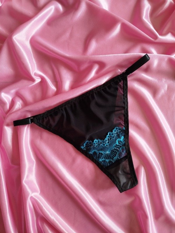 Producto - Tanga microtul negra y petroleo L/XL