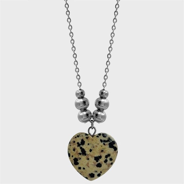 Producto - Collar de acero quirúrgico - 45cm - Espejito 1mm - Corazón jaspe dalmata marron