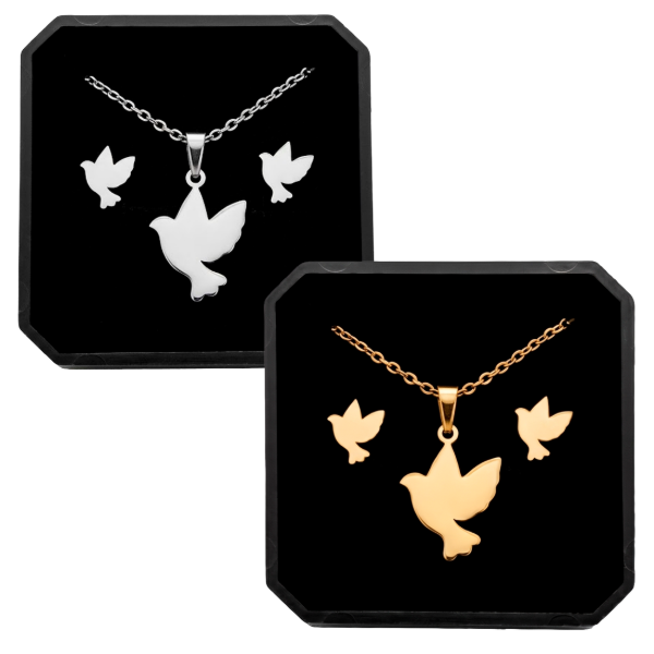 Producto - PROMO Dije Paloma + Cadena + Aros + Estuche (PACK X2 UNIDADES)