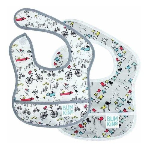 Producto - Pack x 2 Baberos Bumkins Blanco y Gris Pajaritos - 6-9 meses