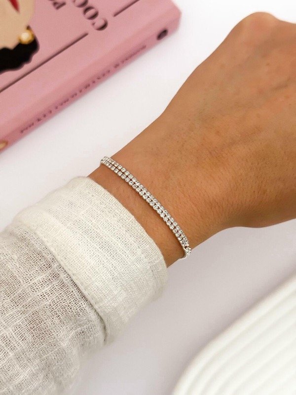 Producto - Pulsera Doble Strass con Cadena Acero Blanco