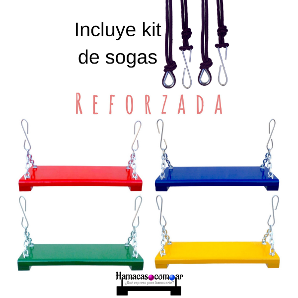 Producto - Hamaca madera COLOR cadenas con sogas largas lista para usar ENVÍO GRATIS