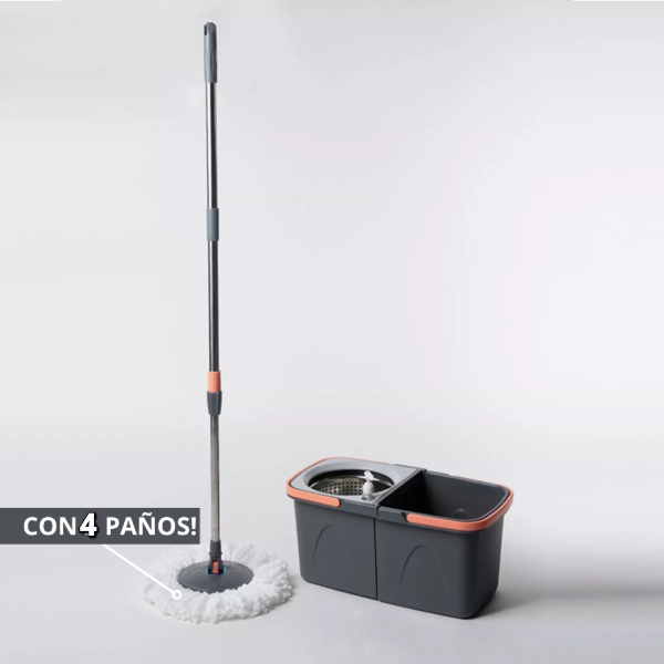 Producto - Mopa Centrifuga desmontable con 4  paños. Acero Inoxidable